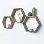 Hanah Home Hex001 Conjunto de 3 Estanterías de Pared de Madera de Abeto Color Nogal